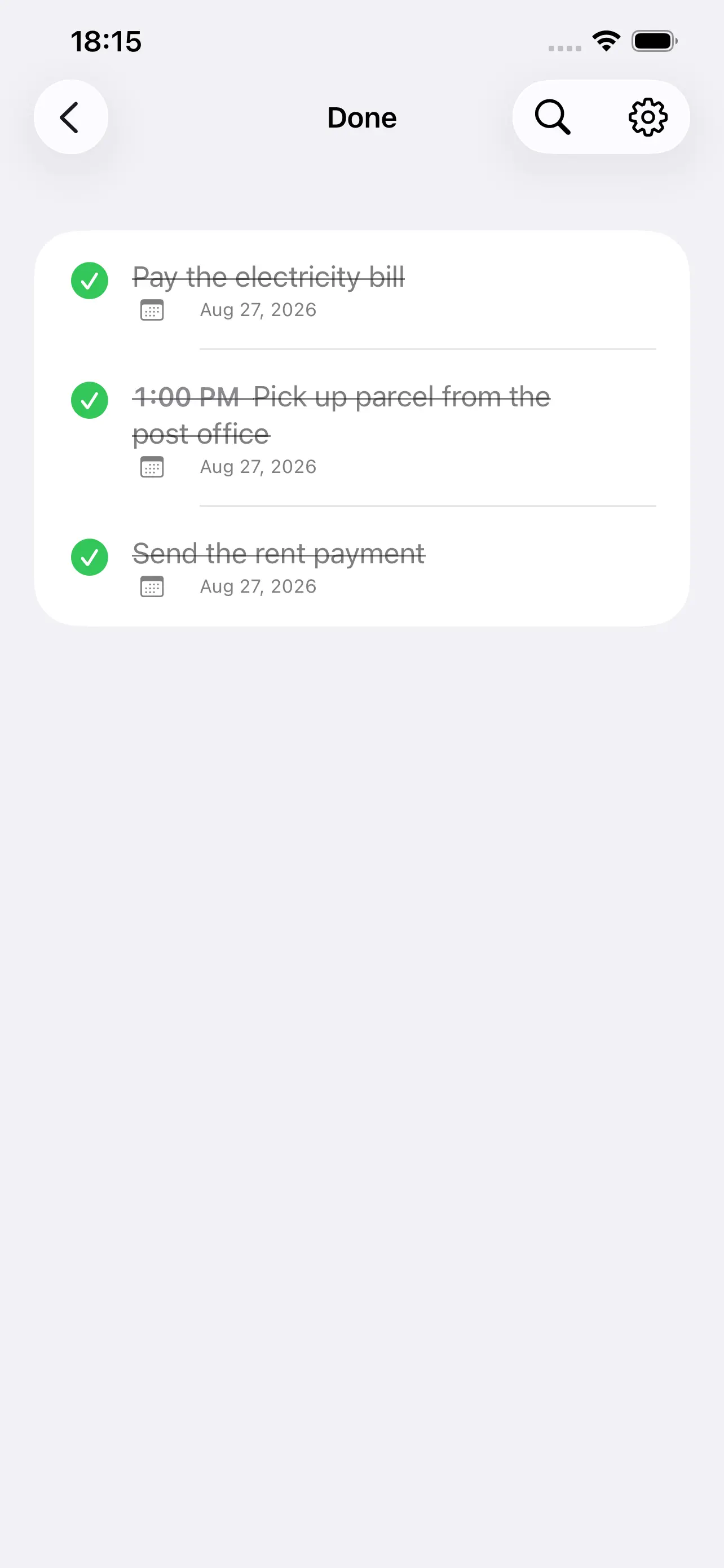The Done screen on iPhone
