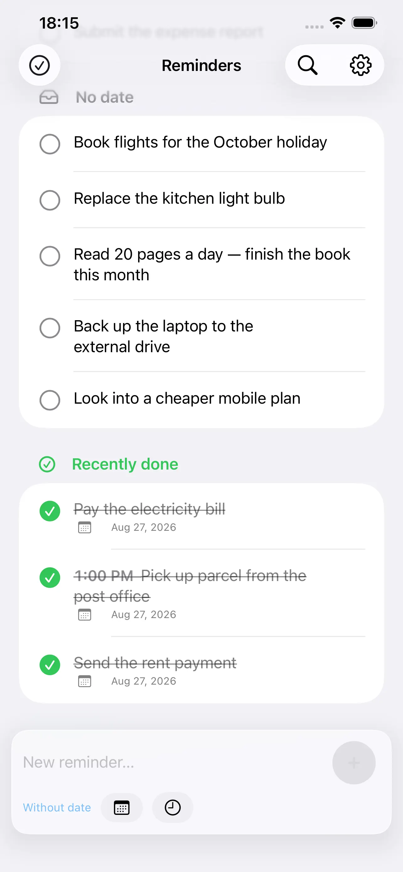 Reminders grouped by day on iPhone