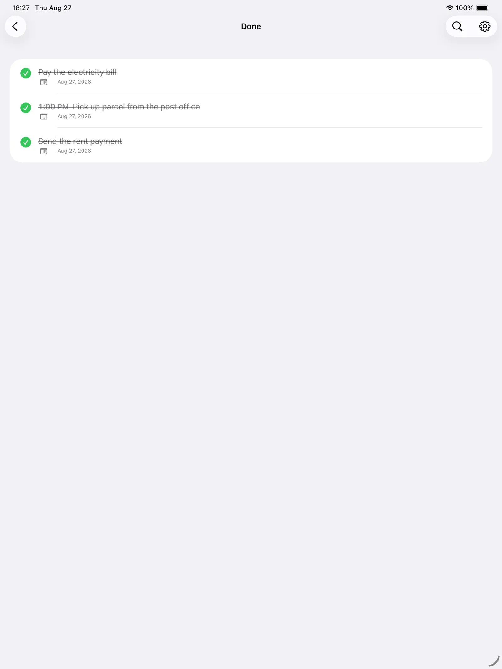 The Done screen on iPad