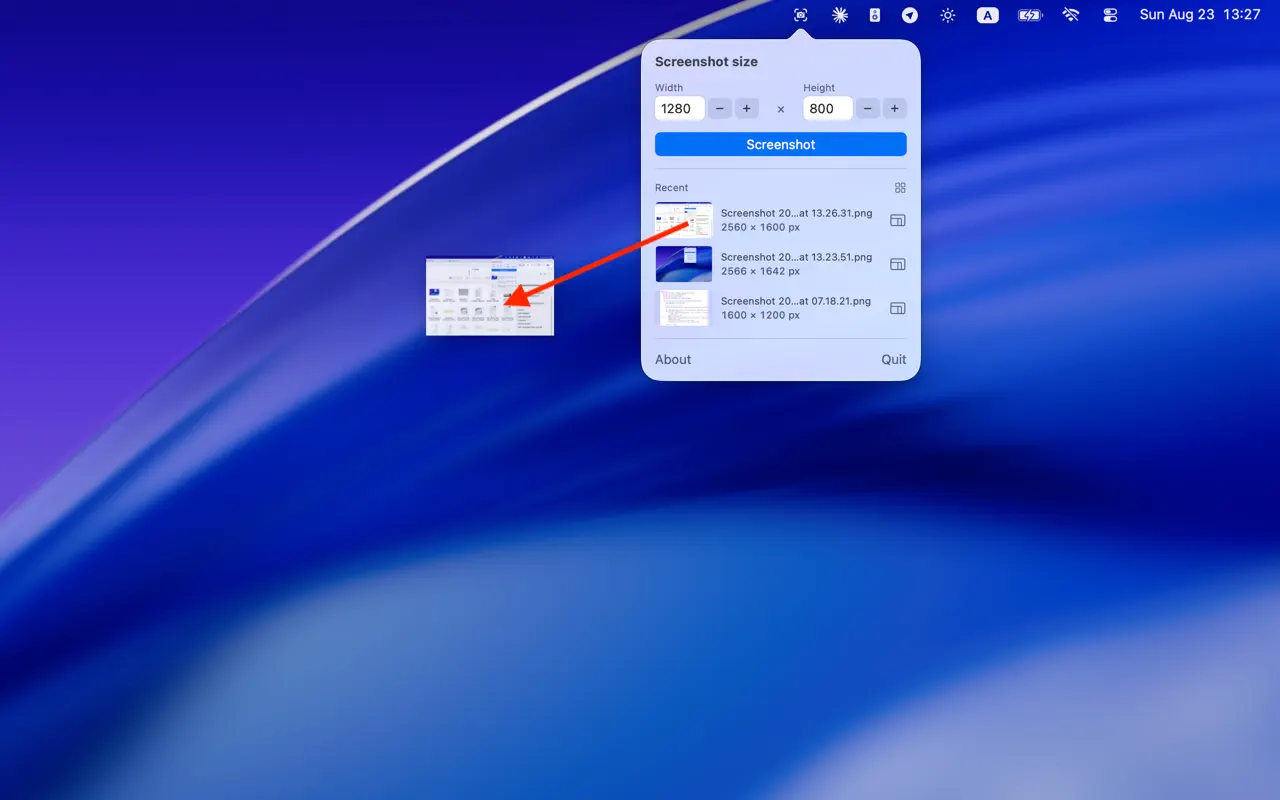 Dragging a recent screenshot out of the panel onto the desktop