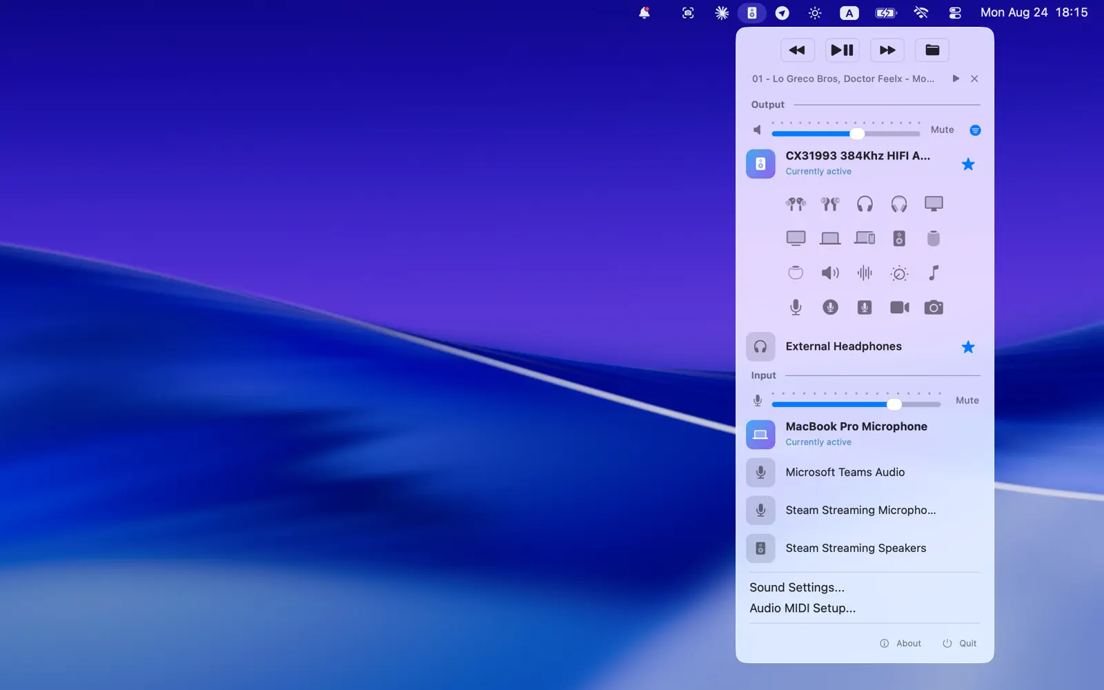 Choosing an icon for an output device in the Sound Icon menu
