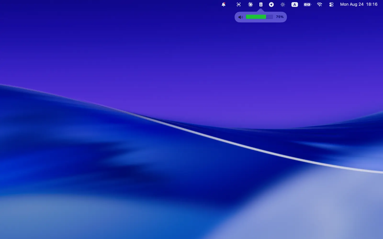 A volume bar at 75% under the menu bar icon