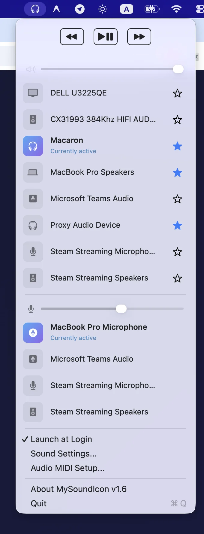 Switching between starred audio devices