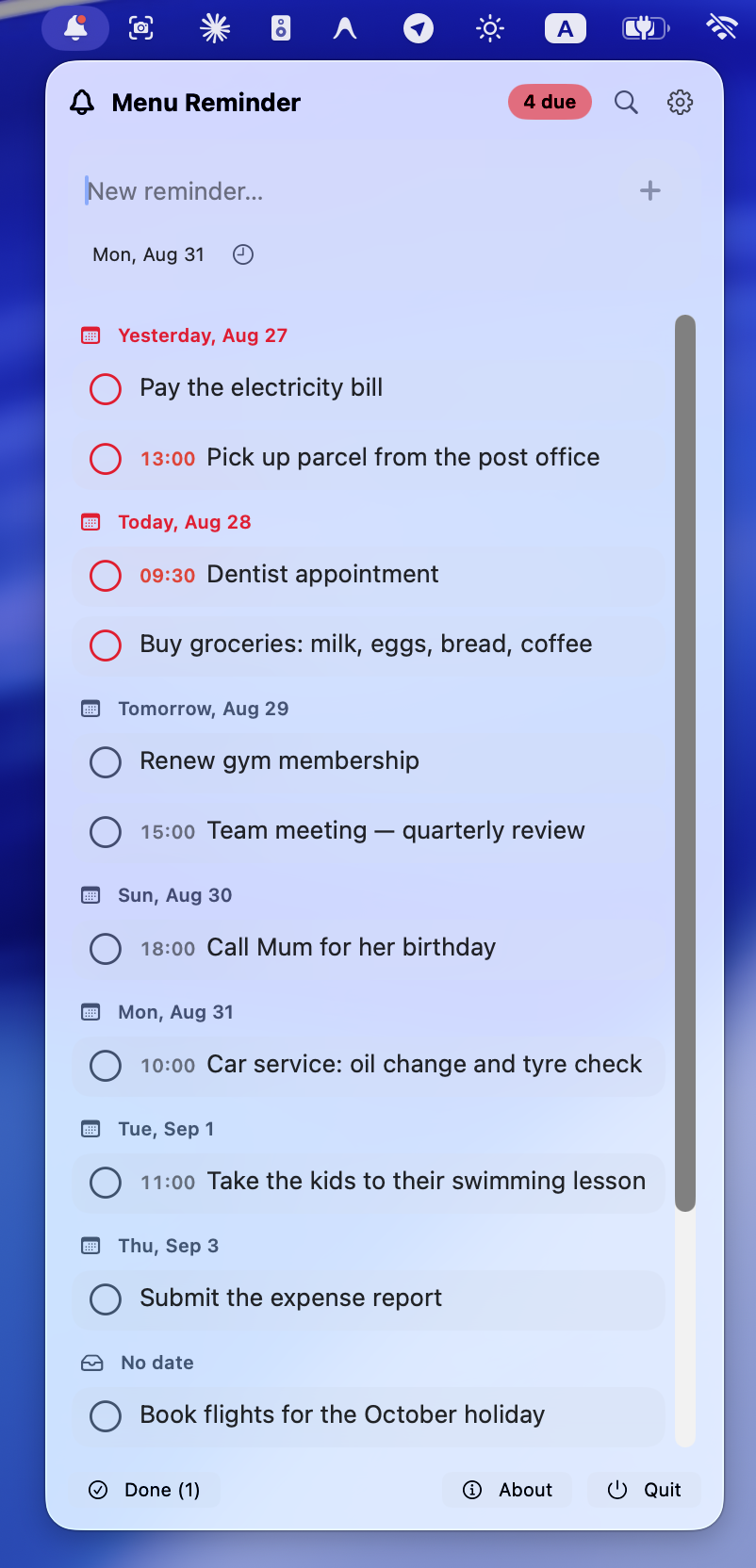 Menu Reminder on macOS