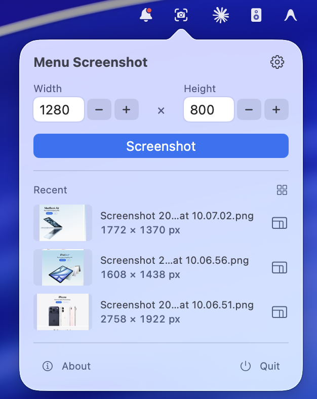Menu Screenshot app screenshot