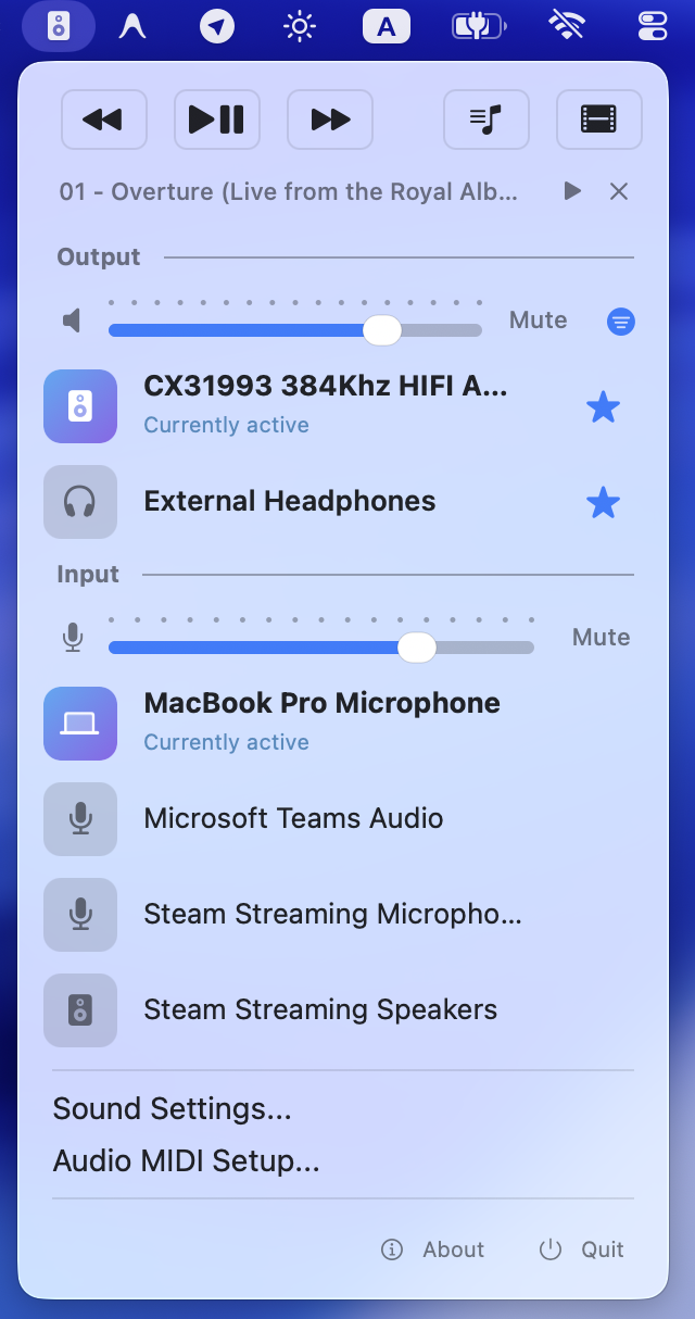 Sound Icon output and volume panel